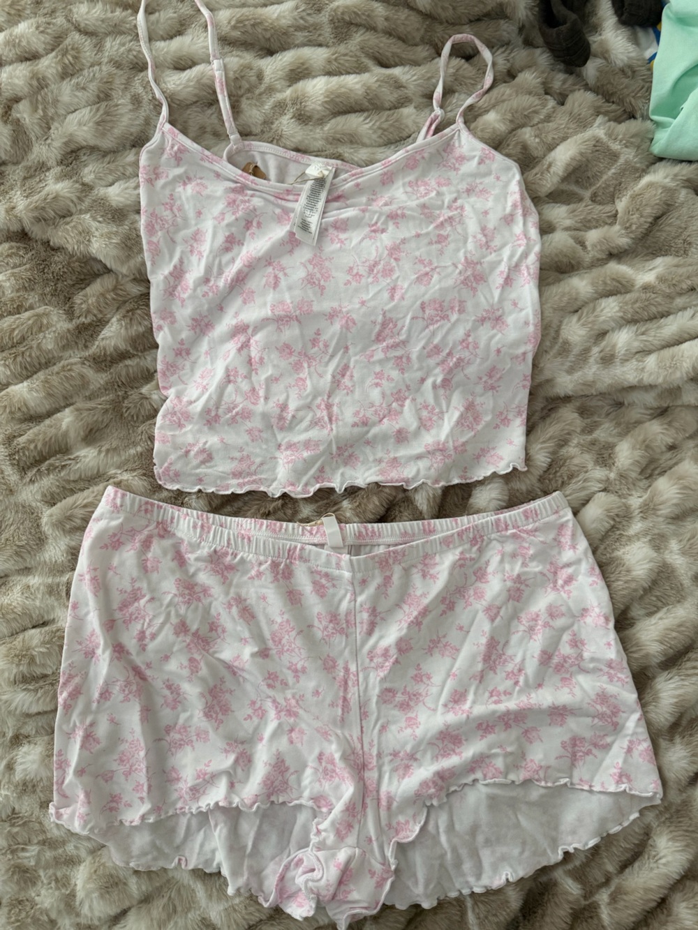 SKIMS Pink Floral Cotton Cami & Shorts Sleep Set